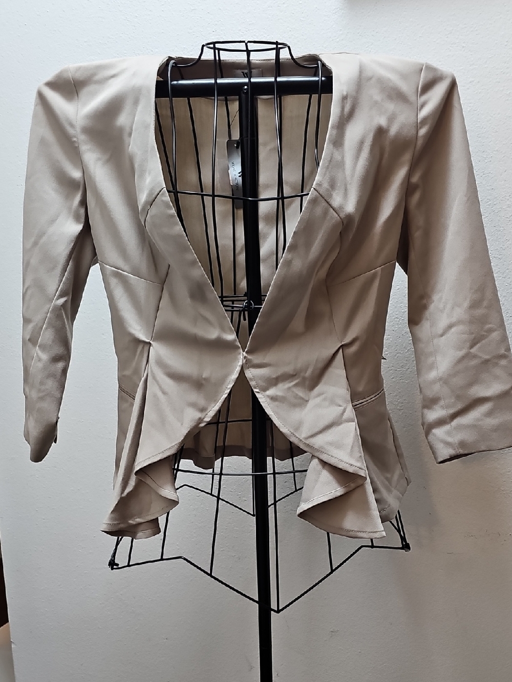 Worthington Light Beige Draped Open-Front Blazer